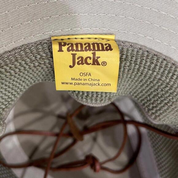 Panama Jack Mesh Khaki Tan Safari Sun Hat 3" Brim Leather Chin Strap SPF Unisex - Picture 6 of 11